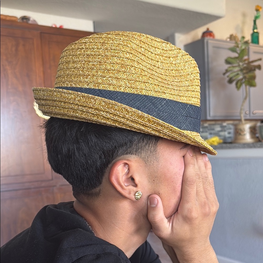 Stylish Tan Fedora Hat with Black Band